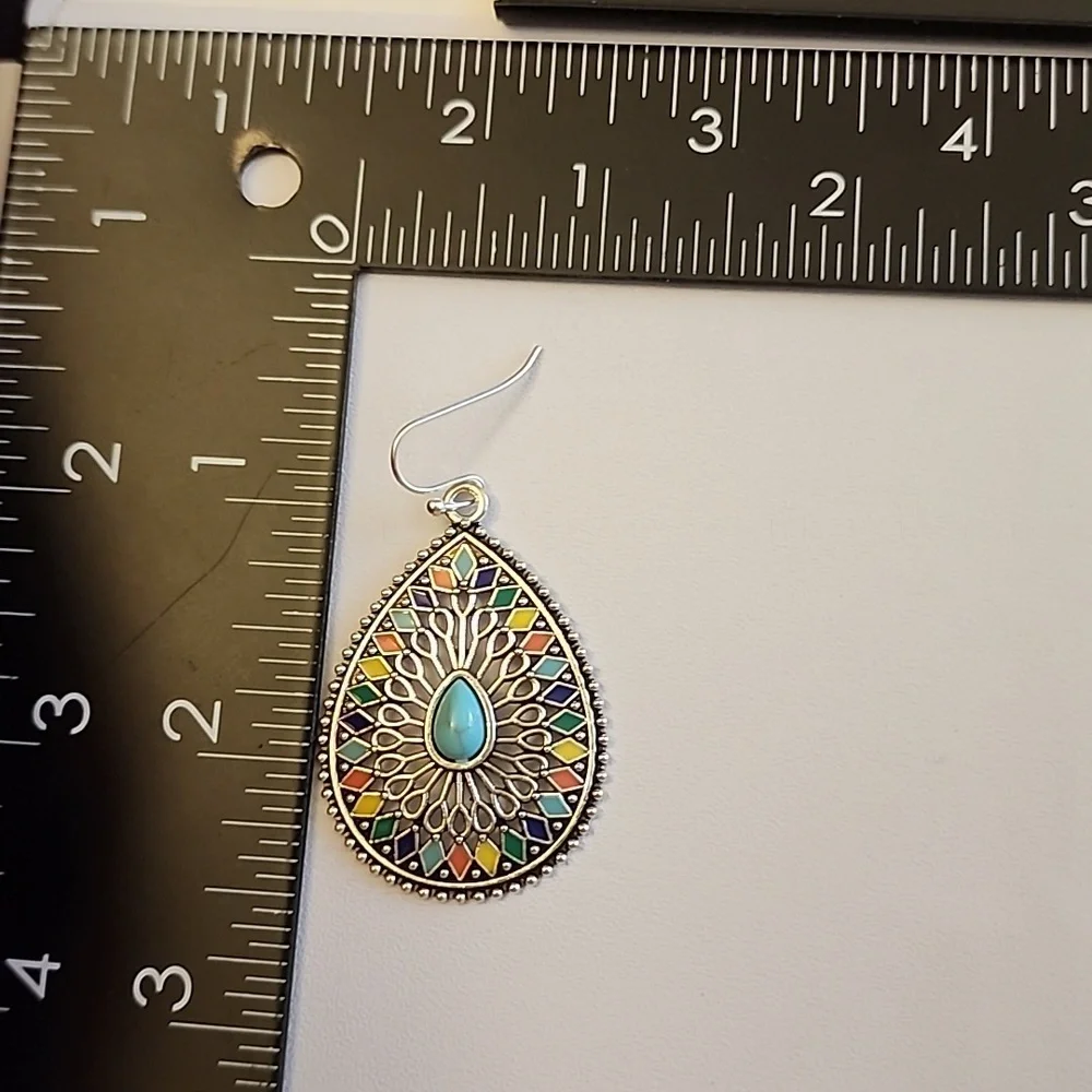 BOHO TEARDROP EARRINGS Simulated Turquoise EP - Picture 3 of 3